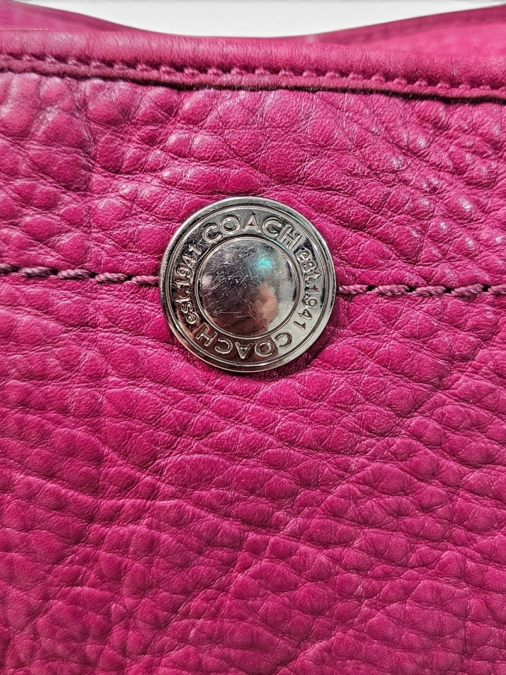 Coach ERGO TATTERSAL Fushia Pebbled Leather Shoulder Bag W/Scarf & Charm - Picture 10 of 14